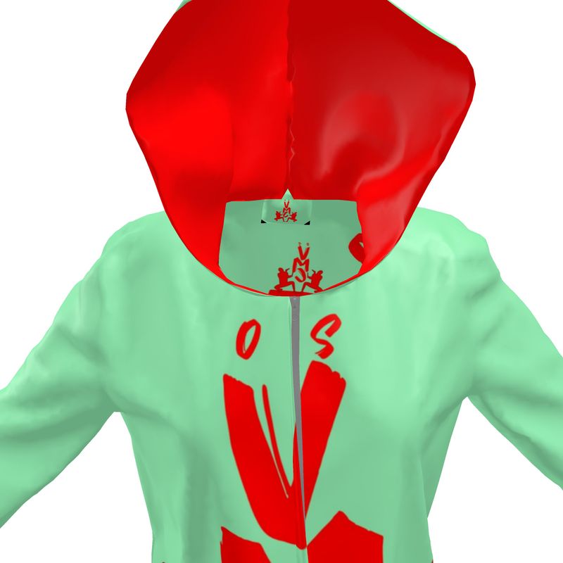 OS VMC Women's red and green Hooded Raincoat