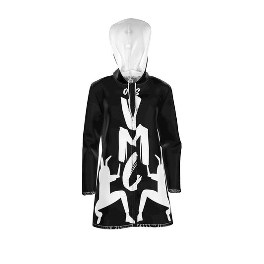 OS VMC Women's black and white Hooded Raincoat