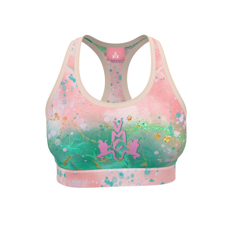 OS VMC women's pink and green sports bra